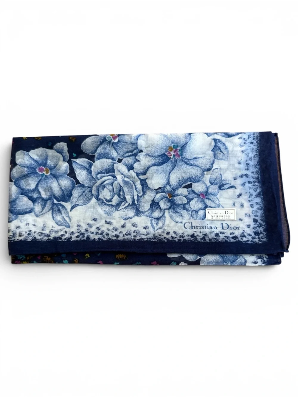 Christian Dior Vintage Blue and White Floral Kerchief Scarf - NWT
